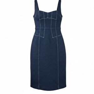 Maeve Anthropologie Sew It Seams Dress Womens 4 Navy Blue Contrast Stitch Sheath